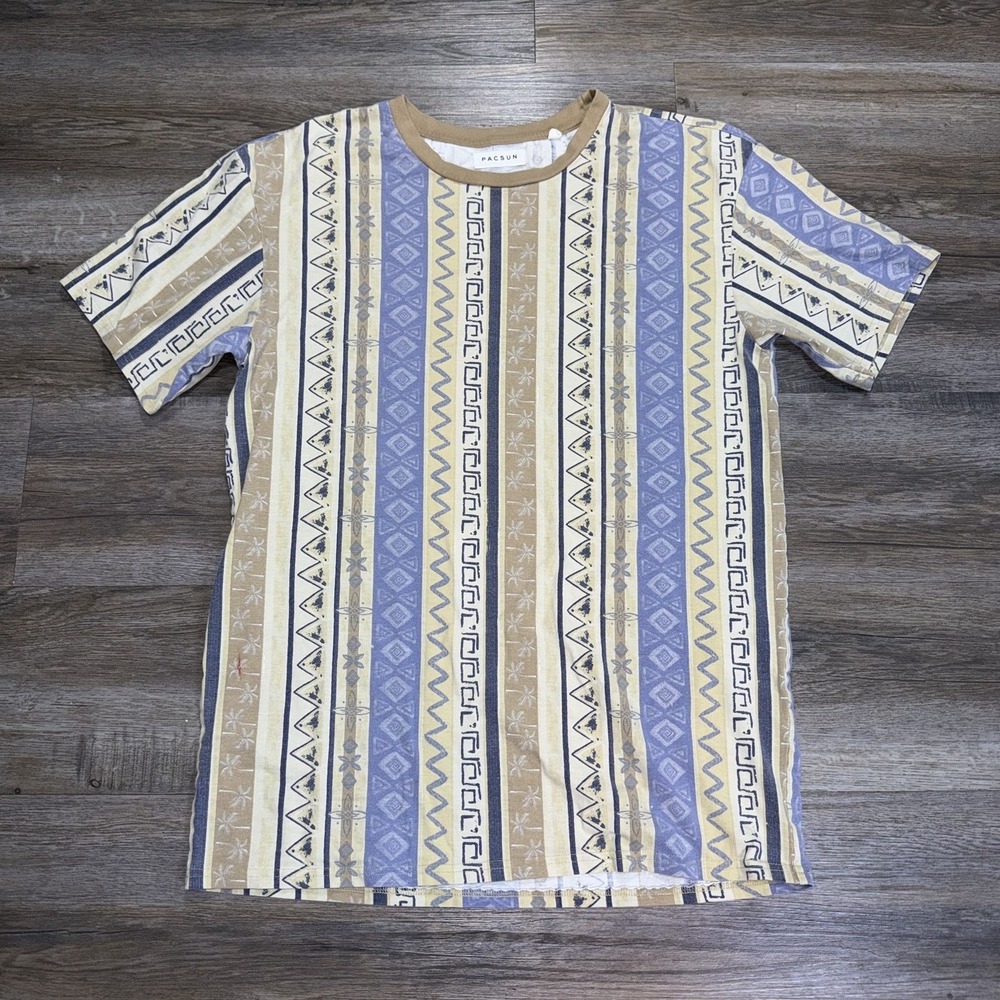 PacSun Short-Sleeve Ringer Shirt Mens M Retro Vertical Aztec Southwestern Print